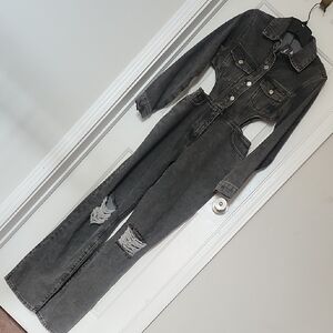 PrettyLittleThing Charcoal Distressed Jumpsuit